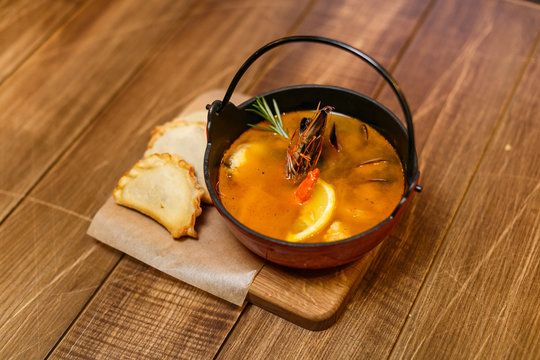 Mexican soup with seafood
