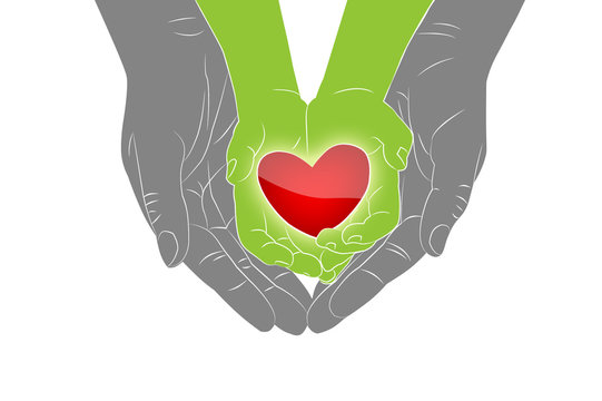 Male hands holding child hands with heart