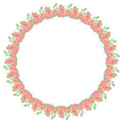 Round frame with red roses. Vector clip art.