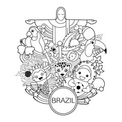 Monochrome brazil travel background for flyer, poster, banner, vector eps 10 format.