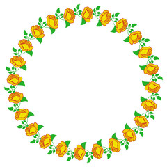 Round frame with yellow roses. Vector clip art.