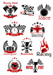 Fototapeta na wymiar Motorsport heraldic icons and symbols