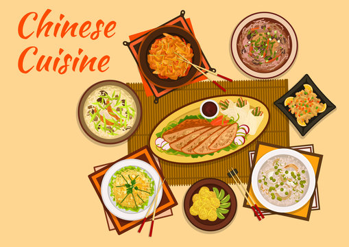Chinese cuisine meat and hot soup dishes flat icon