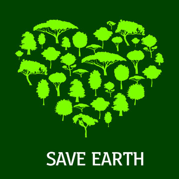 Eco green heart symbol with trees and plants