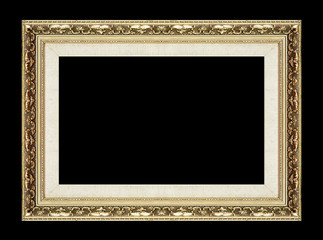 Antique picture golden frame isolated on black background, clipp