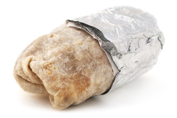 Isolated mexican burrito on a white background. - obrazy, fototapety, plakaty