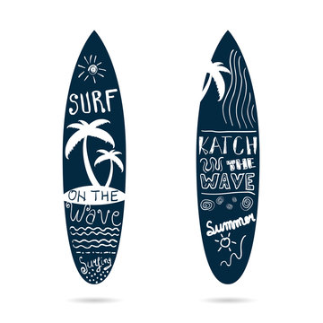 surfboard set textured in blue color illustration