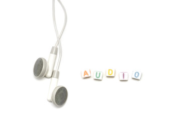 white earbuds with alphabet audio