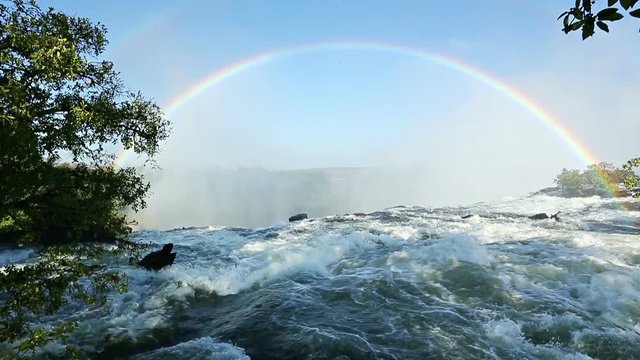 Slow motion of the beautiful Victoria Falls on the border of Zambia and Zimbabwe.