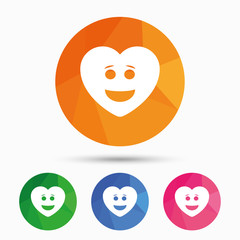 Smile heart face icon. Smiley symbol.