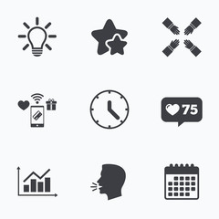 Lamp idea and clock time. Graph chart diagram.