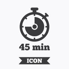 Timer sign icon. 45 minutes stopwatch symbol.