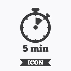 Timer sign icon. 5 minutes stopwatch symbol.