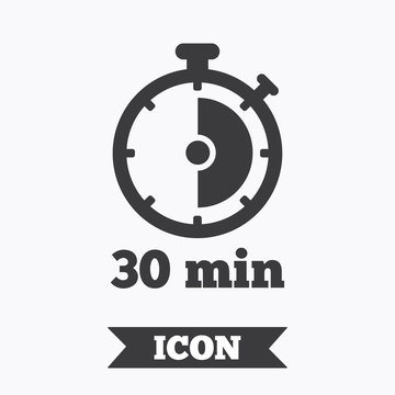 Timer Sign Icon. 30 Minutes Stopwatch Symbol.