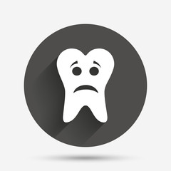 Tooth sad face sign icon. Aching tooth symbol.