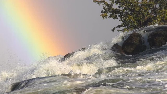 Slow motion of the beautiful Victoria Falls on the border of Zambia and Zimbabwe.