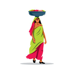 Vector indian woman Cartoon Illustration.