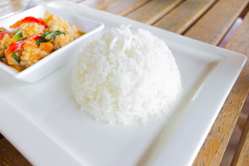 fried squid with salted egg and rice.