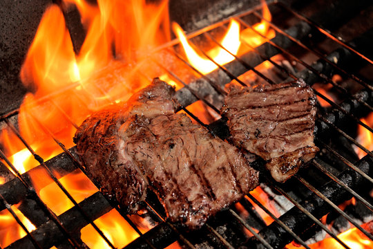 Food and Cuisine : Grilled steak on flame
