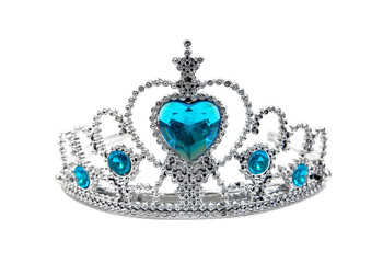 Plastic silver tiara toy isolated on white background.Toy crown