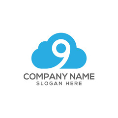 Number 9 cloud  icon logo vector