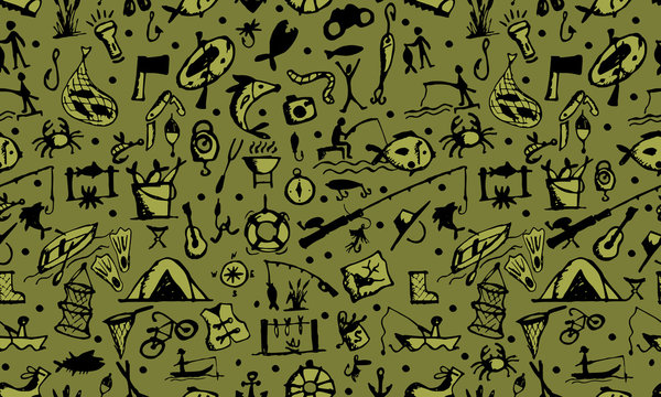 Fishing seamless pattern, sketch for your design