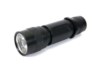 Black LED flashlight isolated on white background.Flashlight iso