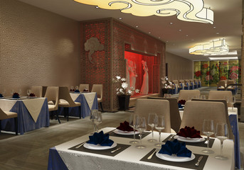 3D rendering of a restaurant interior design