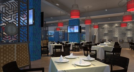 3D rendering of a restaurant interior design