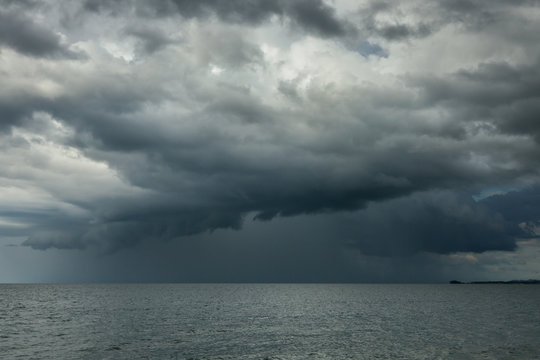 Rain storms are happening at sea.