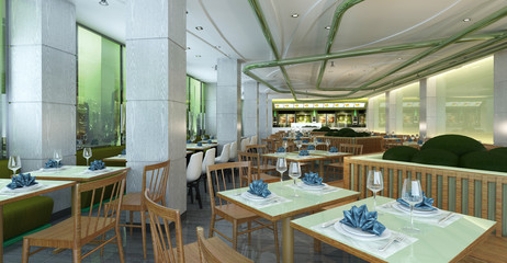 3D rendering of a restaurant interior design