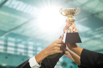 Business team working together for a success business with background