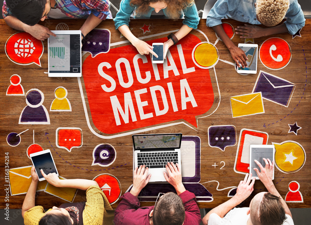 Poster social media networking communication connection technology conc