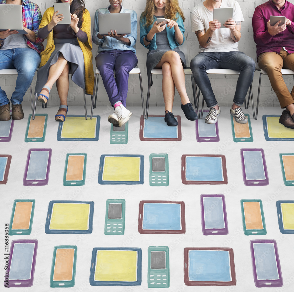 Poster digital devices technology graphics connection concept