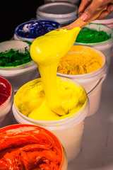 ink for print tee shirt.ink or paint for printing on fabric there are several types. The ink used for printing on dark fabric always use plastisol ink. it useful for white fabric too