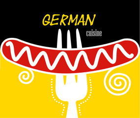 Holding Sausage by fork and the German flag