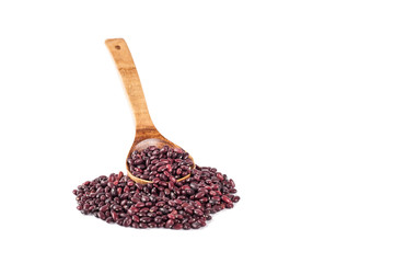 Dry green peas in wooden spoon isolated on white background