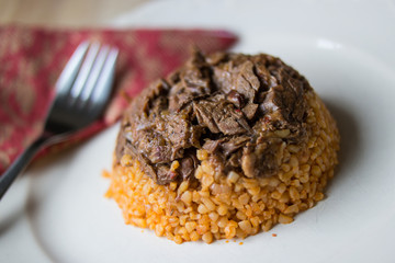 Meat with bulgur rice / Organic food