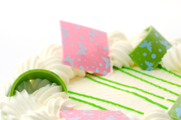 Cream cake on white tray