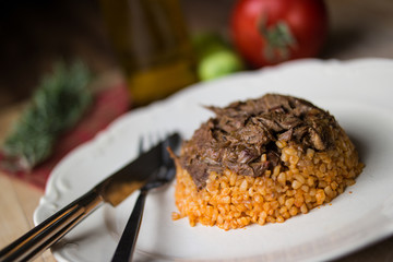 Meat with bulgur rice / Organic food