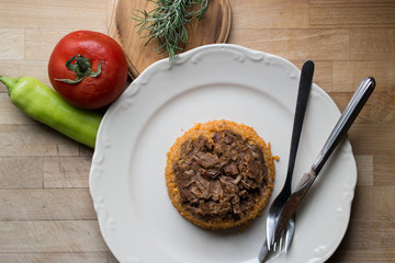 Meat with bulgur rice / Organic food