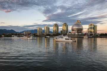 False Creek during a beautiful sunset. Taken in Downtown Vancouver, British Columbia, Canada.