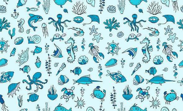 Marine life, seamless pattern for your design