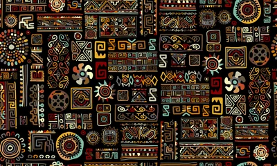 Behang Etnisch handgemaakt ornament, naadloos patroon voor uw ontwerp © Kudryashka