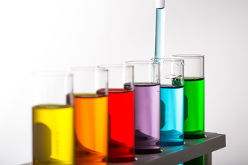 Chemistry flask glassware for test laboratory.