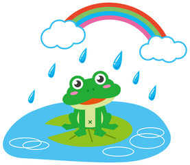 カエルと虹のイメージイラスト