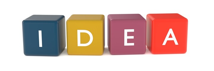 IDEA headline from colored cubes. IDEA header for article