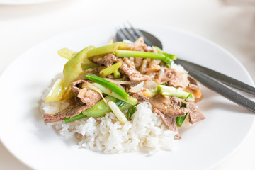 Fried Stir Pork Liver with Sweet Pepper , Thai food