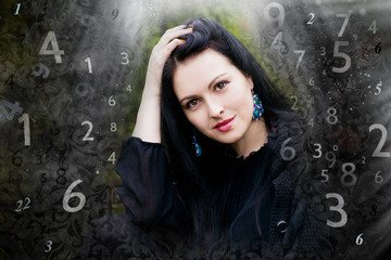 Woman's face, magic of figures, numerology