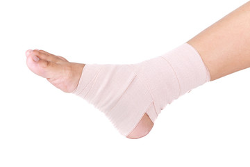 Ankle sprain.Ankle support with elastic bandage